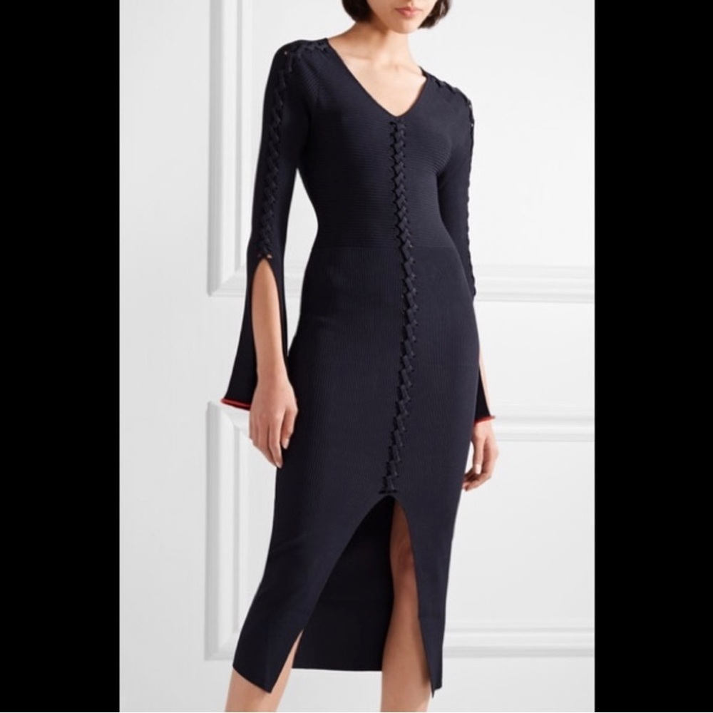 OPENING CEREMONY ~ Blue Ribbed Knit Criss-Cross Dress ~ And Those Sleeves! ~ S - Picture 3 of 11